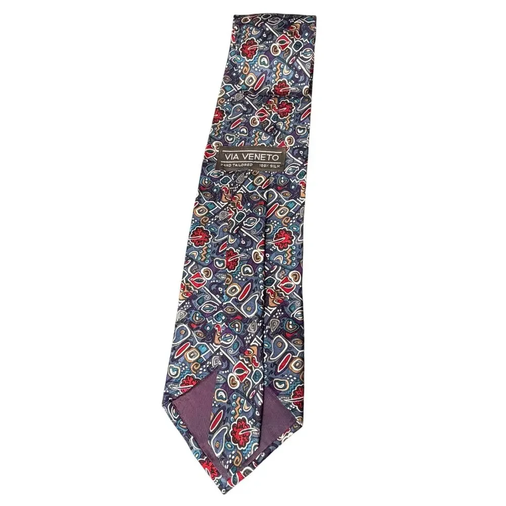 Via Veneto Hand Tailored Silk Tie 90s Abstract Vtg Geometric